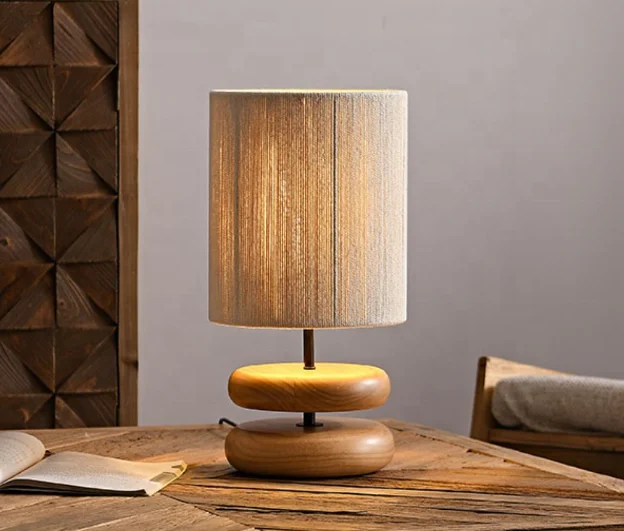 Modern 3000K E27 fabric night light reading solid wooden base bedside reading table lamps