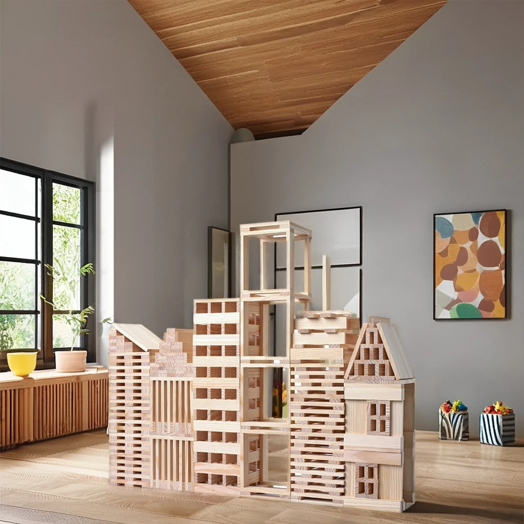 Unisex Wooden Building Blocks Educational Stacking Games and Toys for Children Aged 5 to 7 Years for Learning and Play