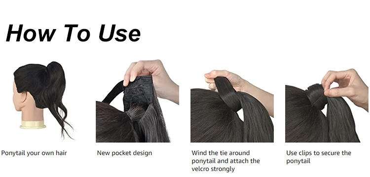 Wholesale Synthetic Fiber Straight Ponytails Clip in 22 Inch Wrap Around Straight Hairpiece Ponytail Extension