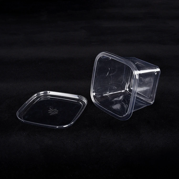 Square Shape Custom 410Ml PP/PS Cups Disposable Transparent Food Grade Fruit Smoothie Pudding Cup With Lids