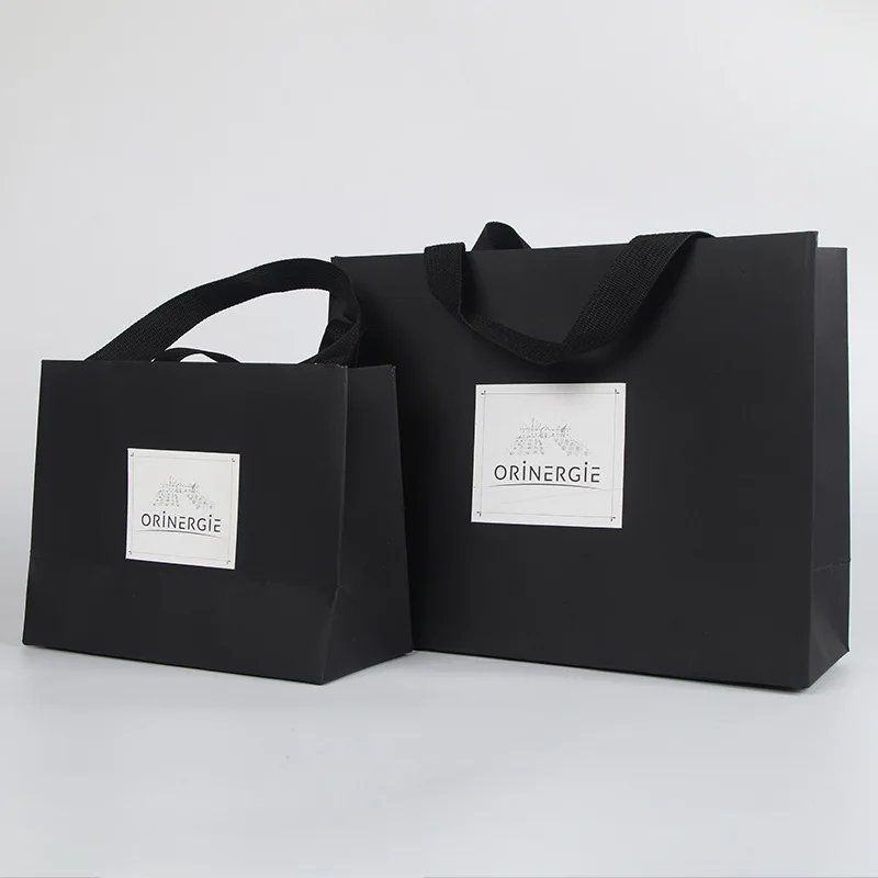Custom size personalized different types clothing paper bags with satin ribbon, prime branded packing paper bag