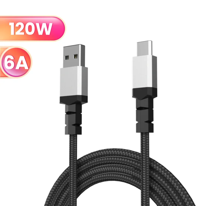 Новый кабель для зарядки телефона нейлоновый Плетеный 120 Вт тип C USB микросплав корпус 6А быстрой и передачи данных
