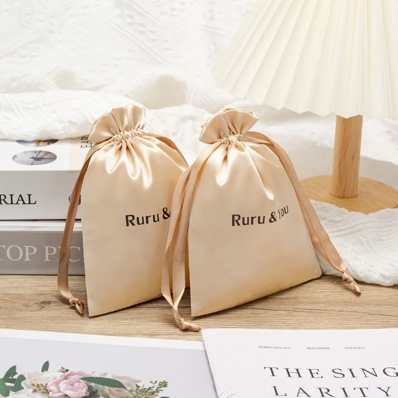 Оптовая продажа шелковая атласная сумка на шнурке для наращивания волос