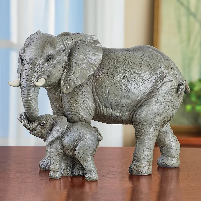 Hand-Painted Elephants at Play Tabletop Figurines Resin Crafts Animal Small Elephant Statue