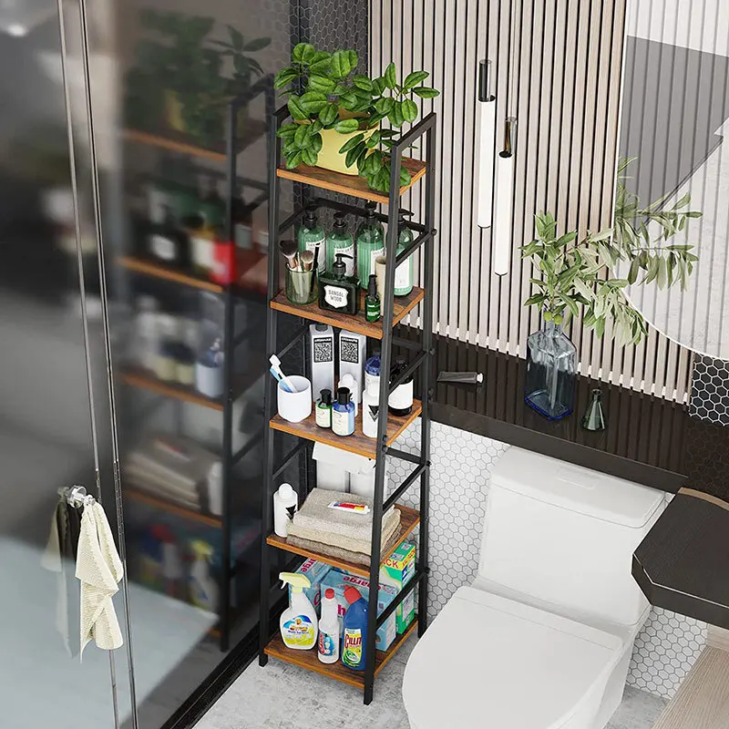 5 Tier Industrial Bookshelf Rustic Wood Bookcase Metal Tall Bookshelf Living Room Storage Rack