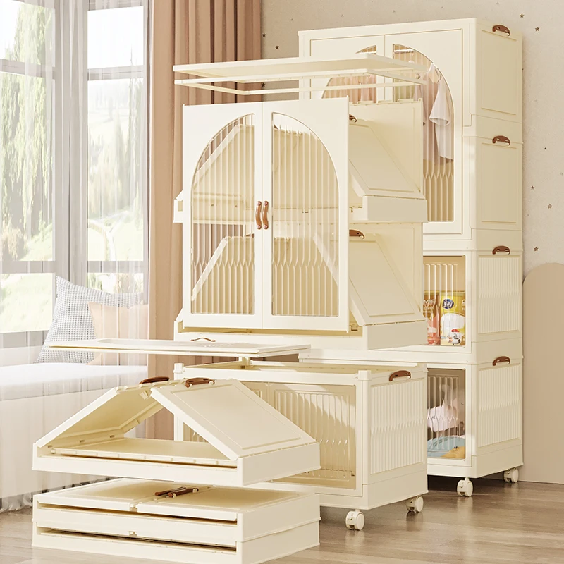Modern Collapsible Plastic Storage Wardrobe Cabinet Foldable Organizer Bath Drawer for Bed Sheets Bedroom Furniture