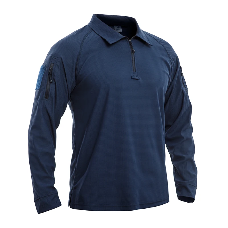 Avatar good quality Stylish tactical Ready To Ship 100%  polyester long Sleeves dark Blue Solid Color Polo Shirt For Men