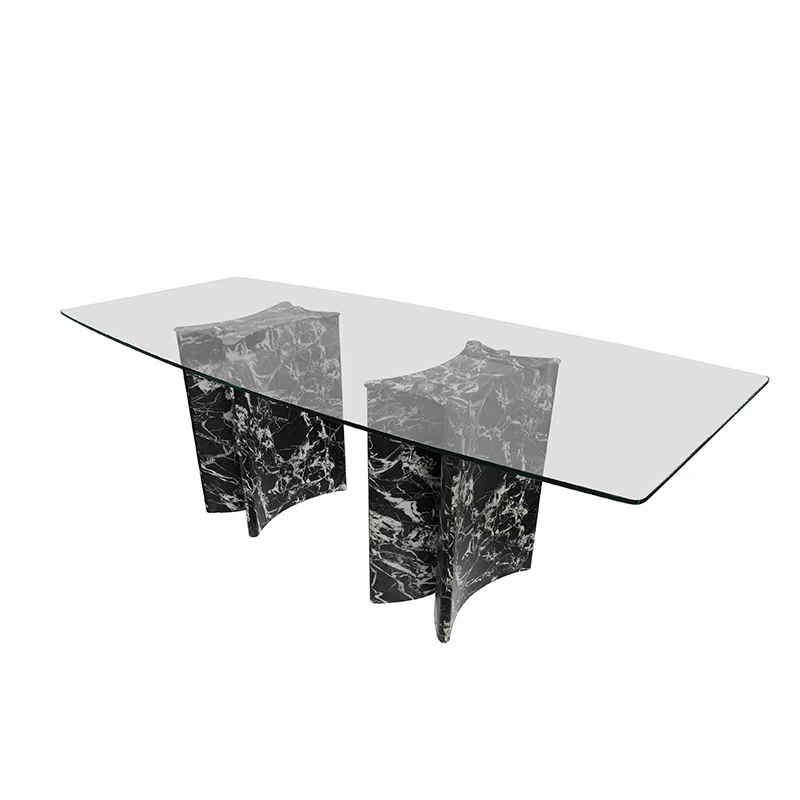 Luxury Square Tempered Glass Dining Table Marble Console Natural Stone Dining Furniture