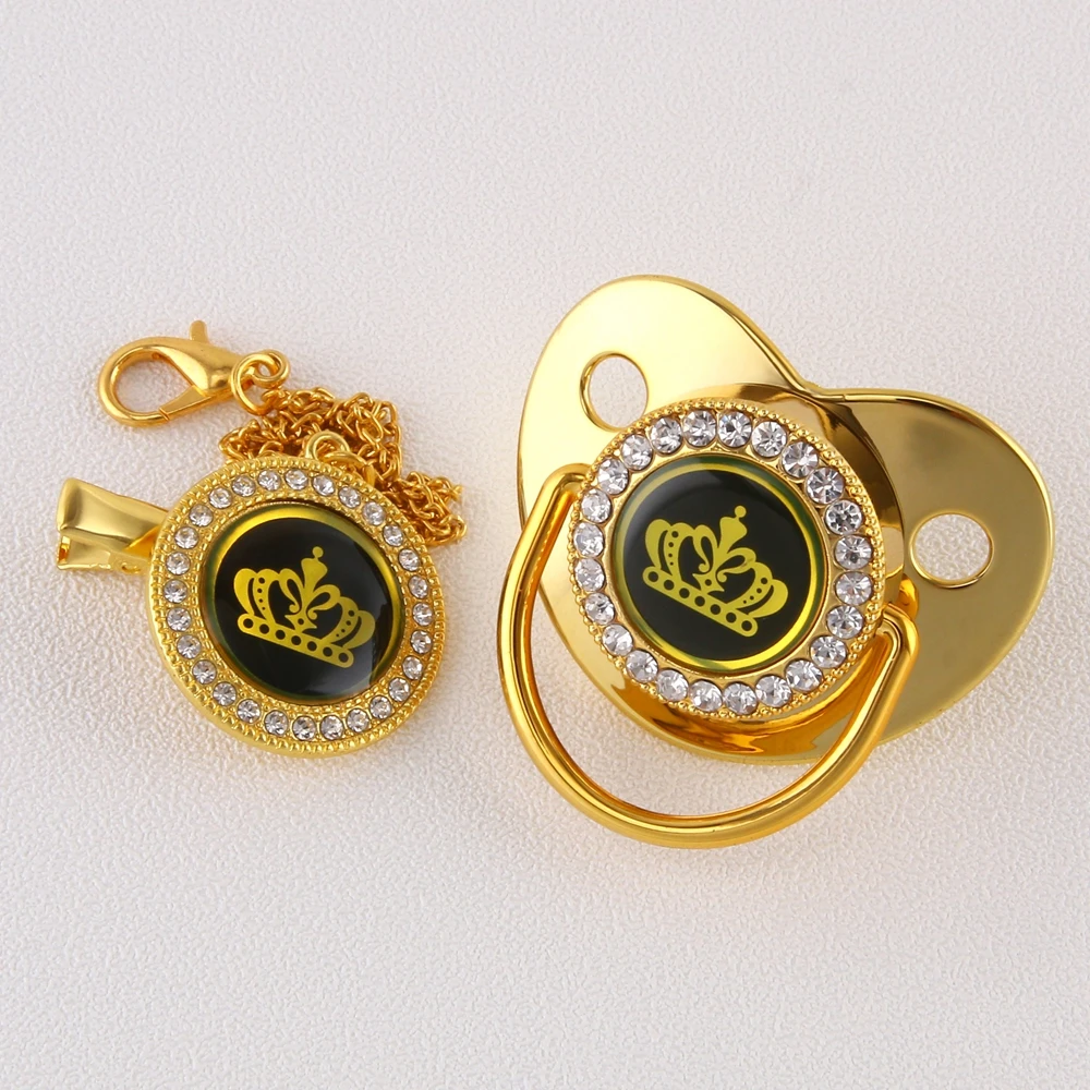 10 Colors Custom Personalized Luxury Newborn Infant Crown Silicone Orthodontic Nipple Golden Sleep Soother Soothing Pacifier