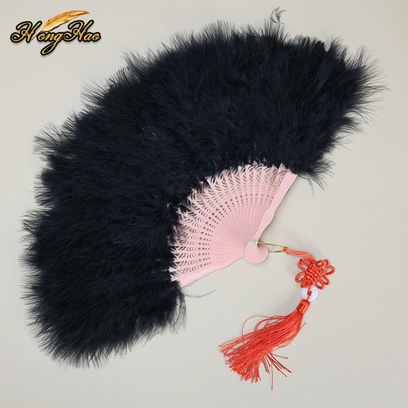 Fashion Yellow Turkey Feather Fan for Women Costume Show Party Holiday Supply Dance Bridal Wedding Decor Photoshoot Accessory