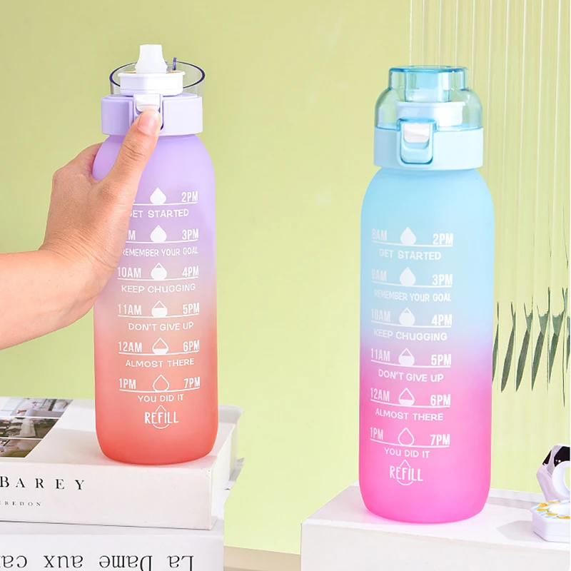 Новые бутылки для воды с индивидуальным логотипом Bpa Бесплатная градиентная цветная бутылка фитнеса спорта пластиковая Мотивационная маркером времени