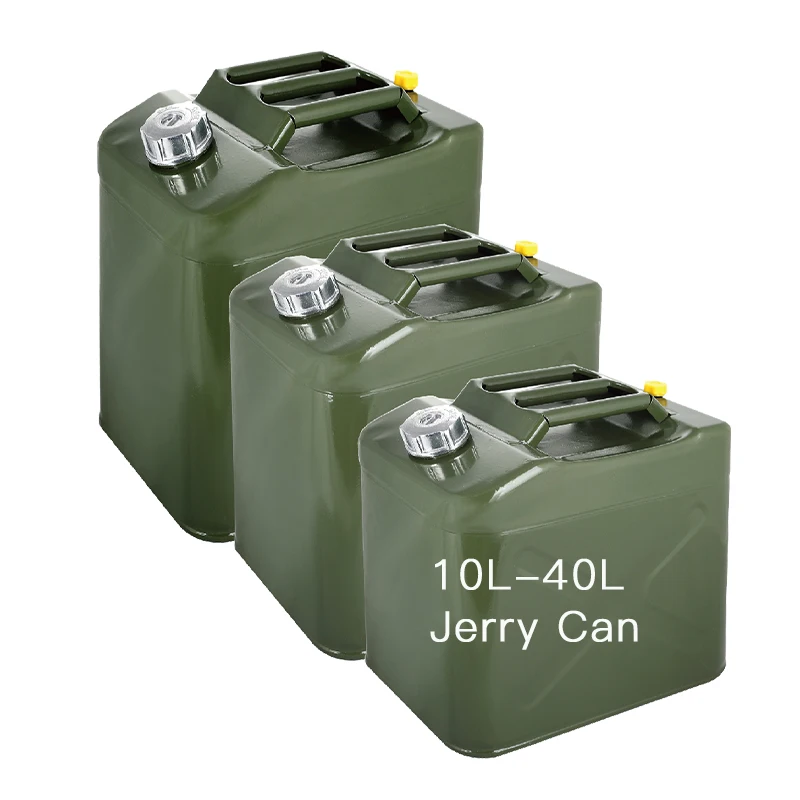 Metal Military Standard Army Green Jerrycan 10 20L 30 litre 40 L 50 60lts Gasoline Diesel Oil Fuel Tank Vertical Style Jerry Can
