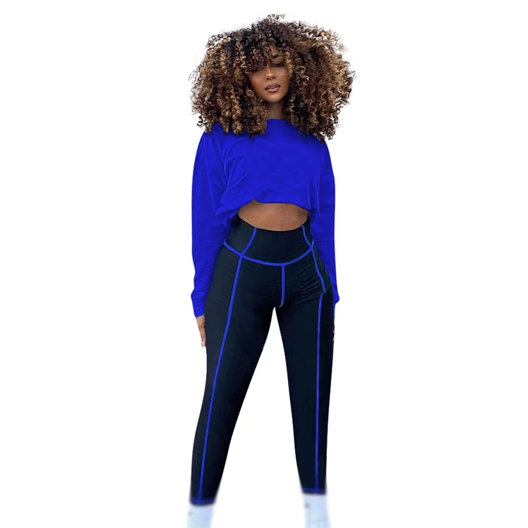 Fancy new print spring 2021 new arrival patchwork knitted sportswear casual women clothing two piece pants set