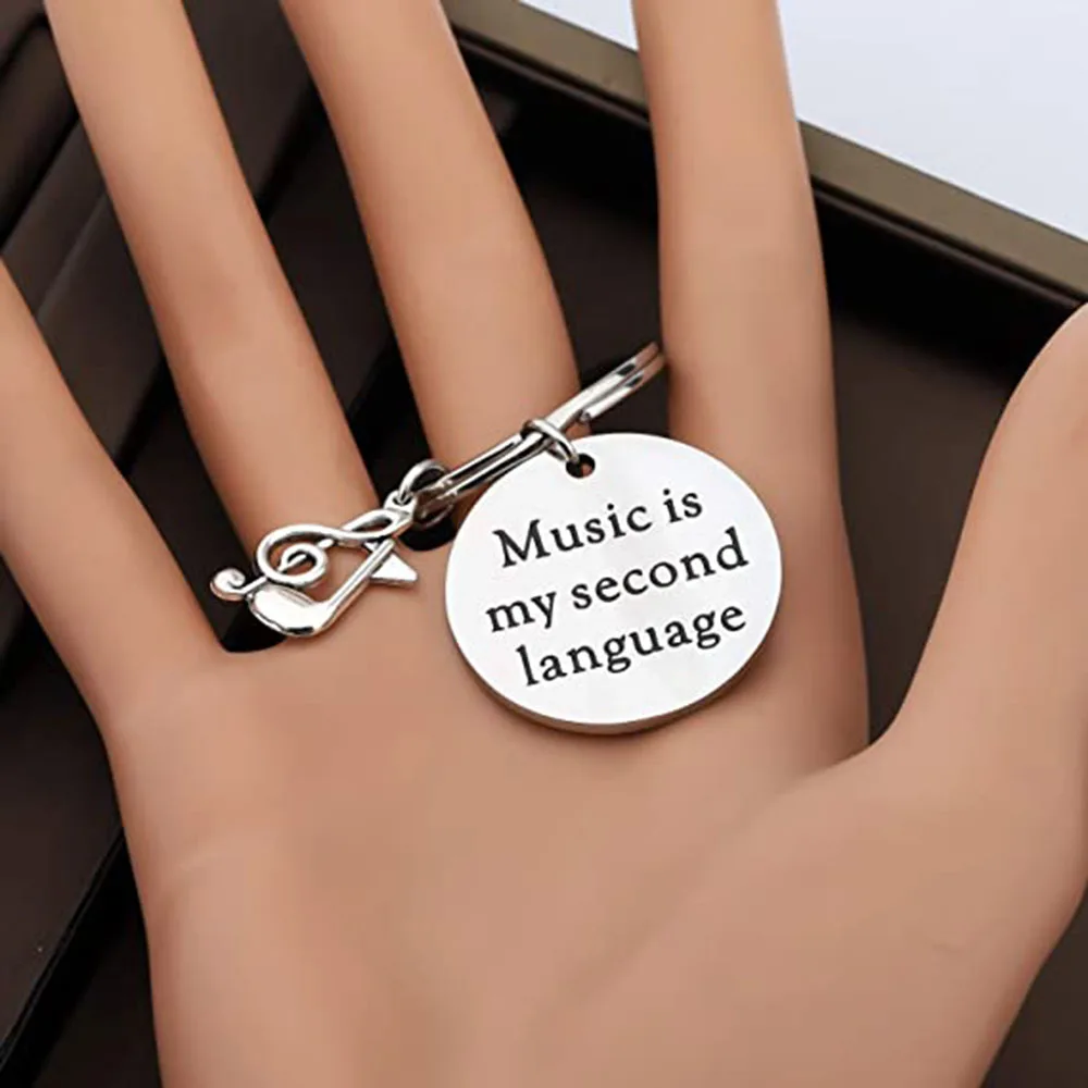 Wholesale Stock Music Fan Lover Gift Musician Jewelry Custom Design Letter Music Is My Second Language Note Keychain