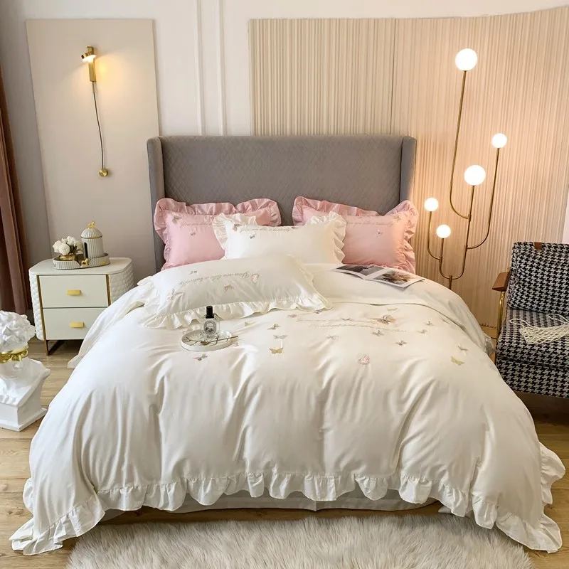 Новые роскошные 100S Тенсел шелковые розы с цветочным принтом постельное белье супер мягкие дышащие двуспальное постельное белье простыня, наволочки для подушек