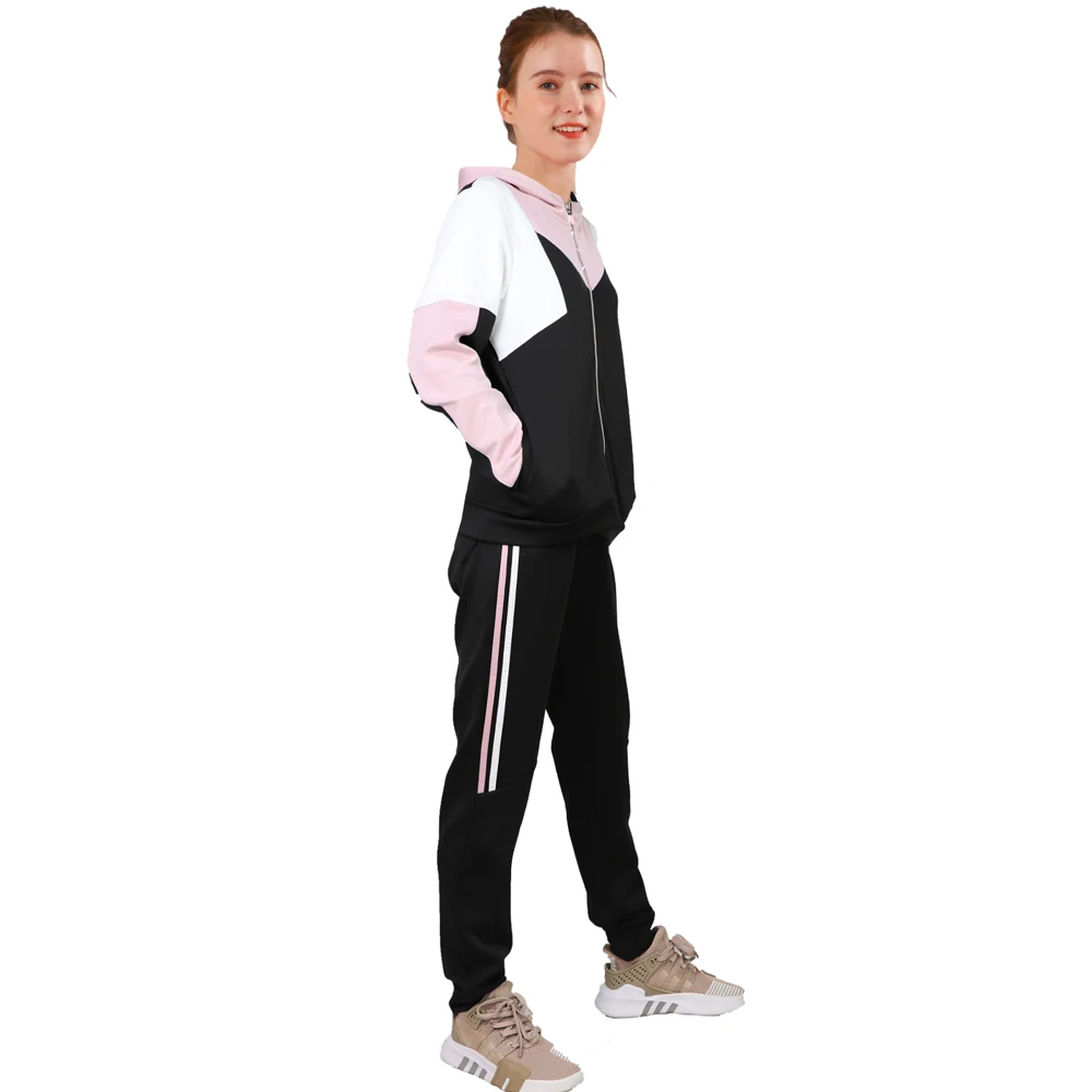 
Ladies sport set 2pcs casual top and pants zipped up hoodie tracking pants 