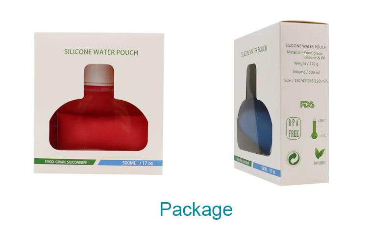Wholesale bpa free eco friendly water bottle bag biodegradable plastic silicone collapsible water bottles with custom logo