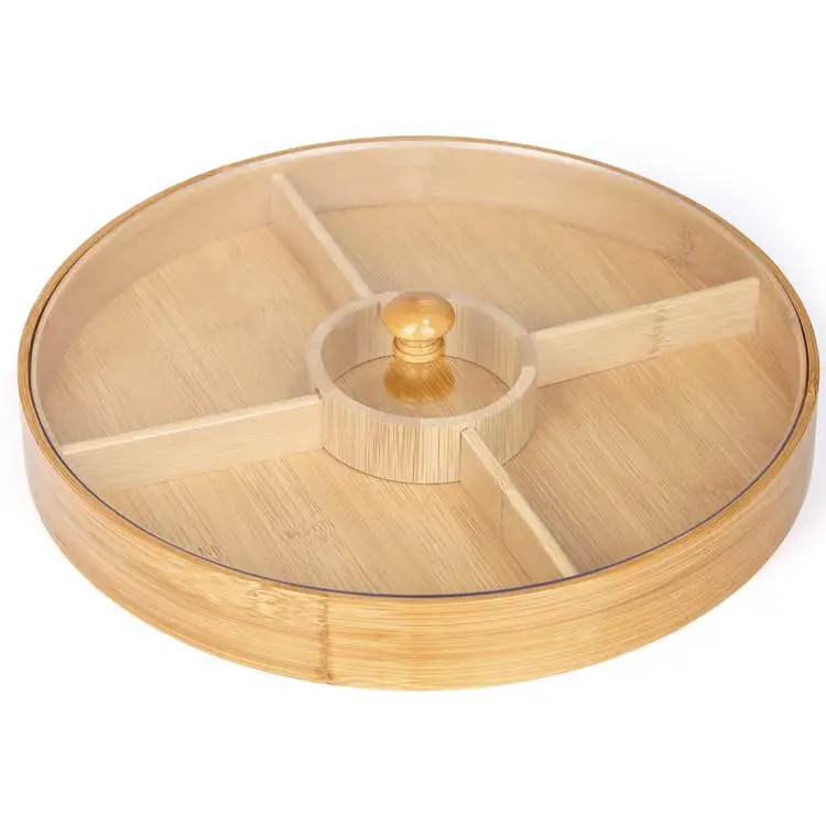 plateau de service platos 5 Compartments wooden Snacks Part Tray plateau bamboo Round Food Serving Tray For Food