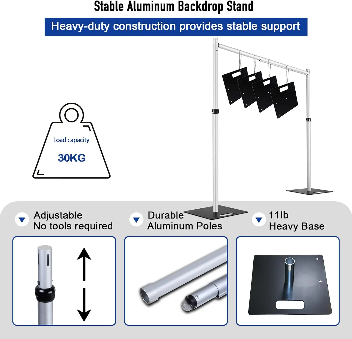 Heavy-Duty Metal Pipe Drape Backdrop Stand Kit Adjustable Birthday Decoration and Photography Photo Booth