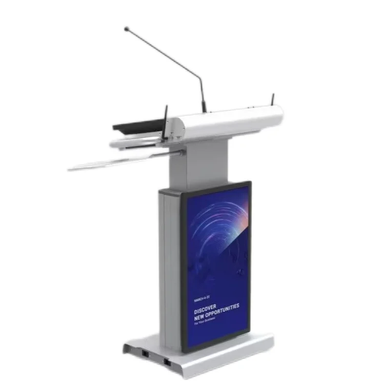 Aluminum body modern pulpit/electric height adjustable Lectern 27inch LCD screen steel high-end conference Podium