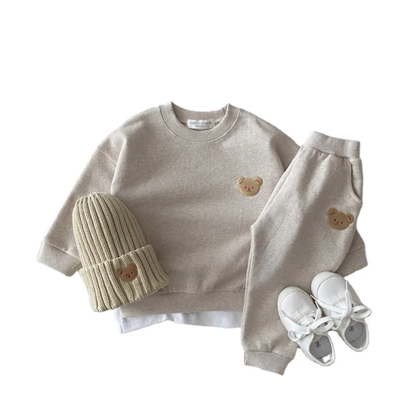 Baby Boy Girl Clothing Sets Children Bear Pullover Sweatshirts + Simple Solid Cotton Sports Pants 2pc Kids Clothes Boy New Suit