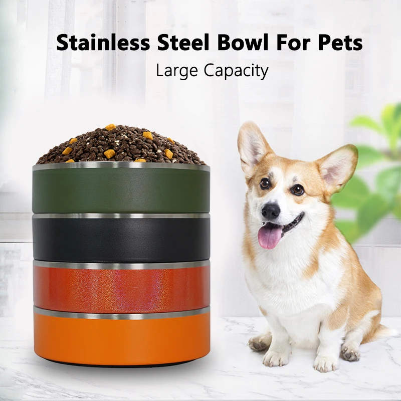 Double Wall 42oz & 64oz Dog Bowl with Non-Slip Rubber Base Vacuum Insulated Pet Food & Water Bowl Customizable Coating Container