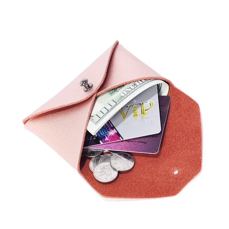 ya194 Custom Logo Handmade Genuiine Leather Square Minimalist Envelope Card Wallet for Women Cash Card Envelopes Wallet