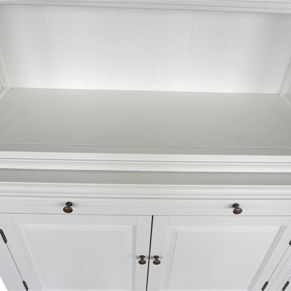 French Provincial Hampton Style Antique Solid Wood Bookshelf White Library Bookcase Wooden P1808W-1