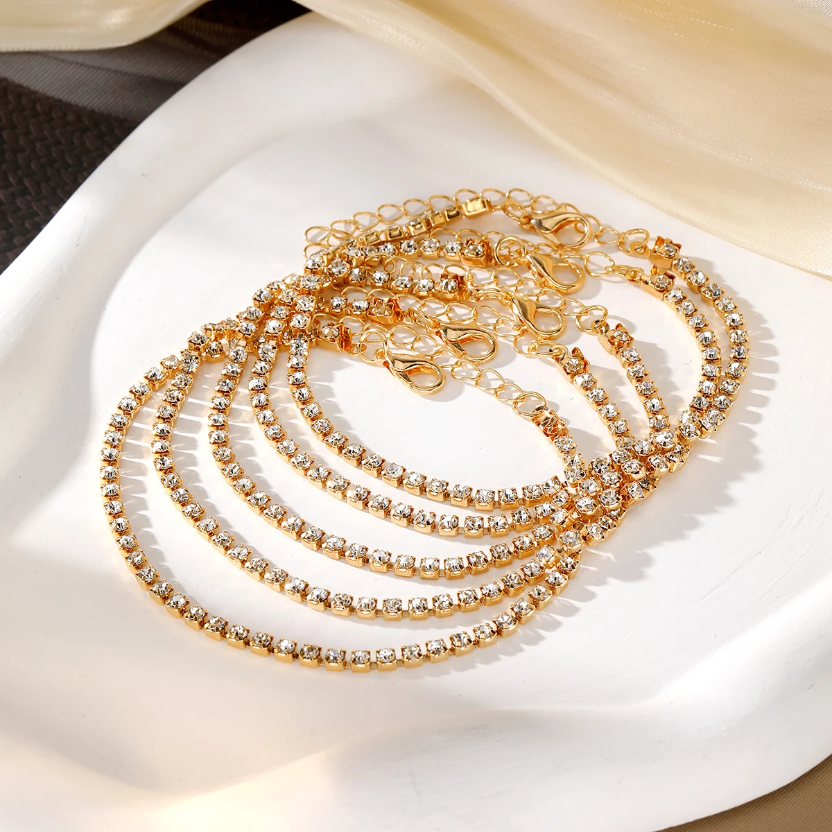 NewTrendy Full Diamond Bling Dainty Tennis Chain Bracelet Set For Women Jewelry Gift Square Crystal Rhinestone Bracelet