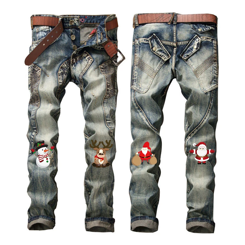 Christmas Custom Logo Men Fashion Denim Jeans Plus Size Breathable Comfortable Slim Jeans Pants For Men