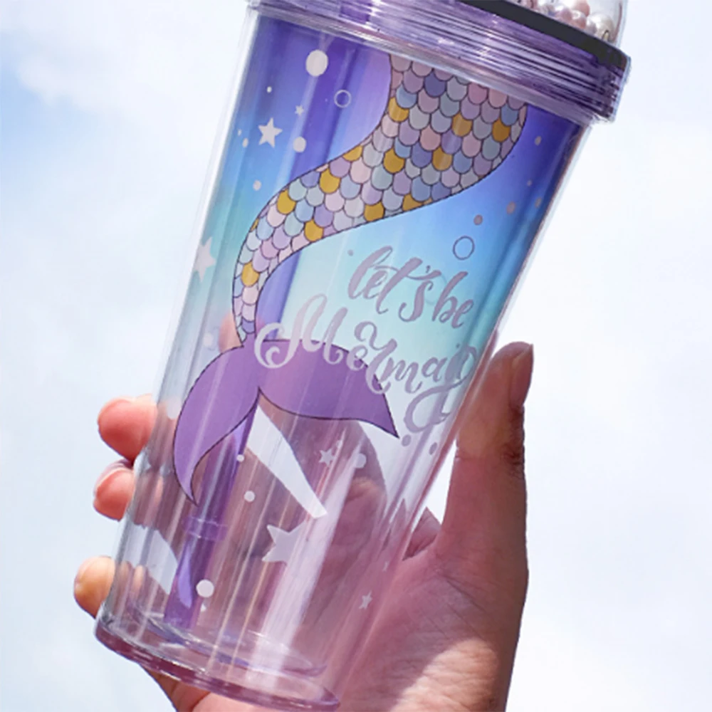 Sea-maid New Fancy Promotional Design Custom Eco-friendly Multicoloured Unicorn Plastic Tumbler Cup Summer Plastic Juice Cup
