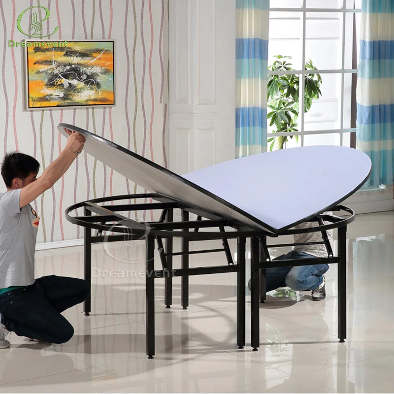 Wholesale fold in half wedding event solid wood folding restaurant banquet round table