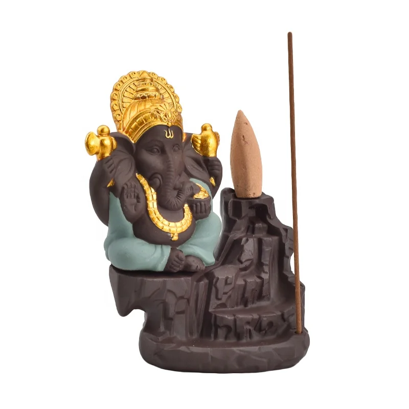 Elephant god Censer Holder Waterfall Flowing incense Cone Ganesha Ceramic Backflow Incense Burner