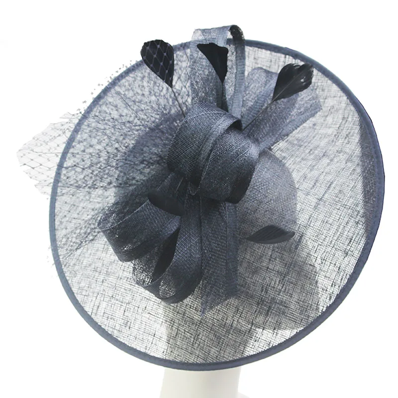 Женская белая шляпка-Вуалетка Sinamay, повязка на голову с цветами