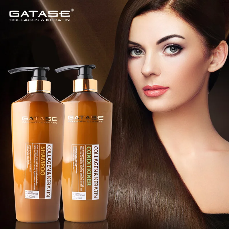 Gatase Private Label Organic Collagen Keratin Anti-Hair Loss Shampoo Conditioner Set Smoothing Hair Shampoo and Conditioner