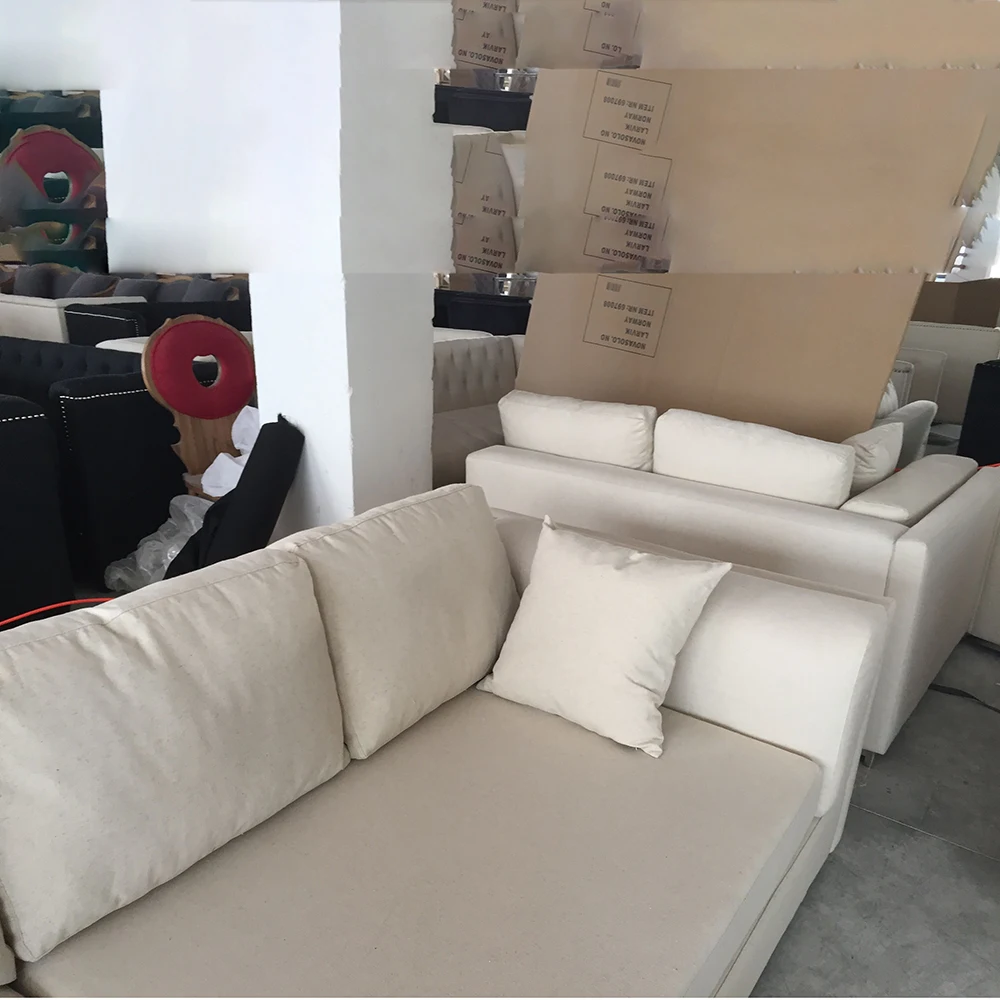 MRS WOODS Hot Selling Modern Design Wooden Cozy Recliner Sofa Natural Linen Upholstered English Living Room Sofa