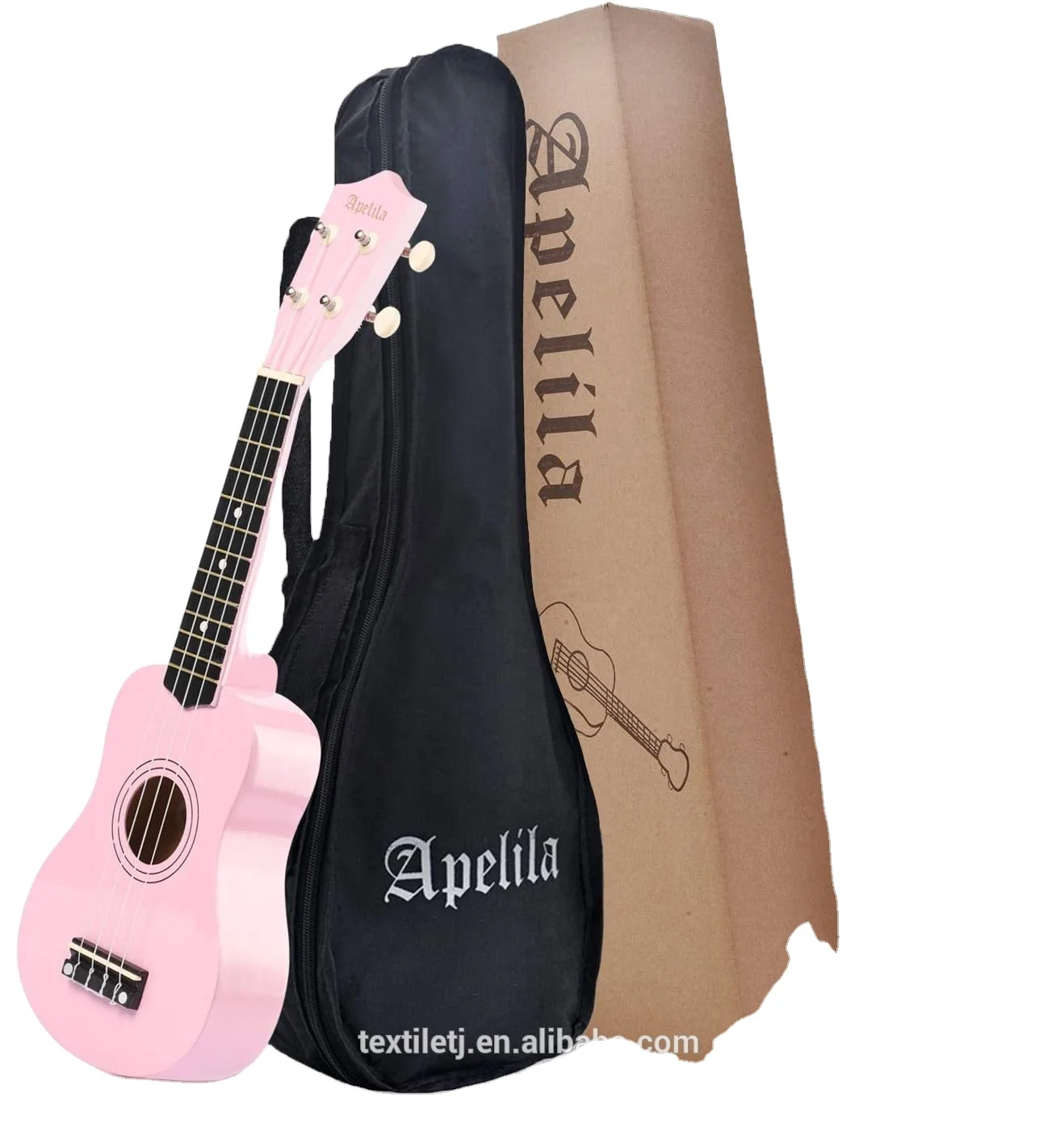21 inch Soprano Ukulele Acoustic Mini Guitar Musical Instrument with Bag, Pick, Strings, for Beginner Light Pink