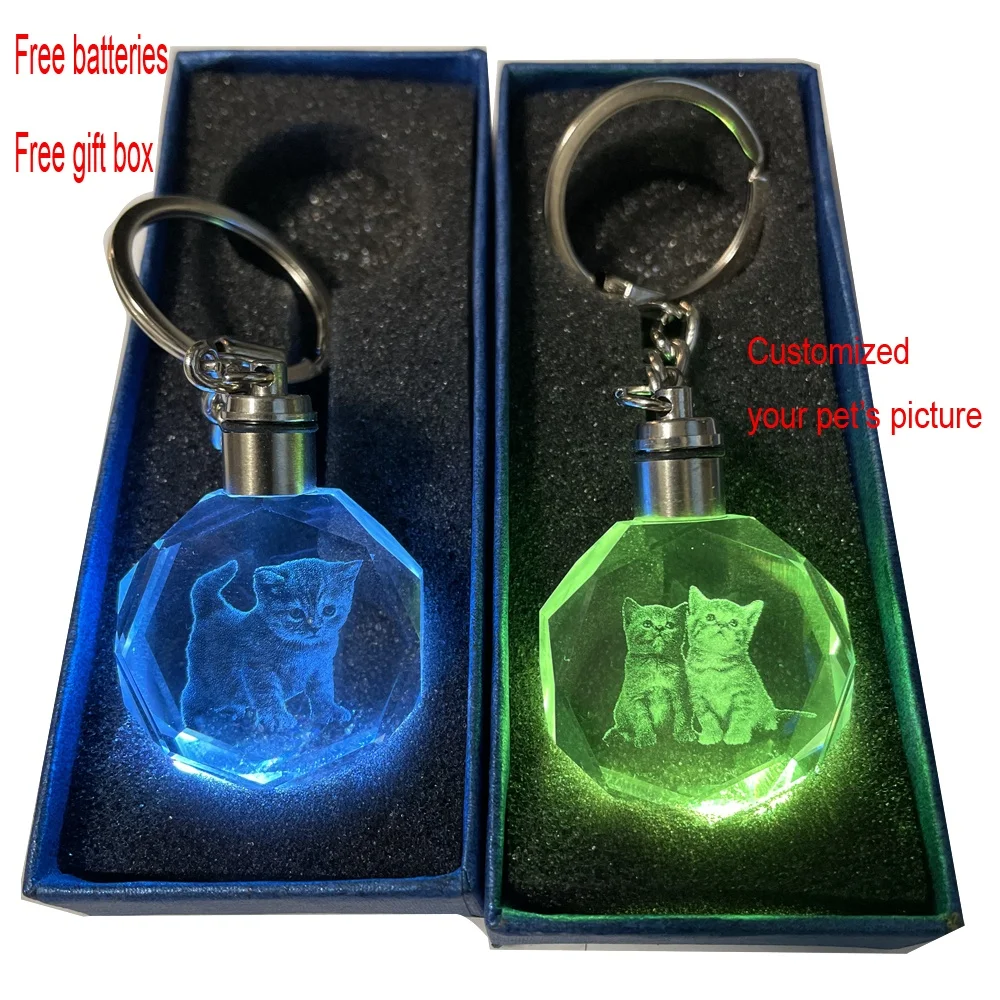 Cute Cat pet Keychain Customized Led crystal  Key Case Cover kitten keychain for Gift Women Key Chain