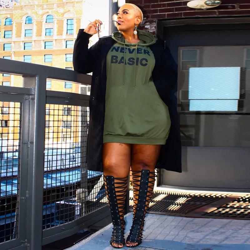 2021 Autumn Fashion Printed Long Sleeve Oversized Hoodie Sweater Dress Women Clothing Casual Elegant Plus Size Midi