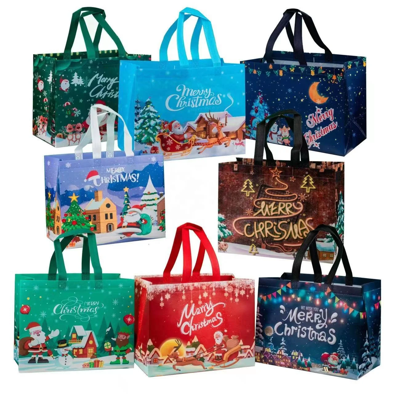 Promotional Grocery Customized Heat Seal Ultrasonic Welding Non Woven Bag Lamination Reusable Christmas Tote Shopping Bags