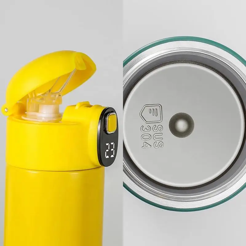 Lovely Bulk Customized 14 Oz Portable  304 Stainless Steel Temperature Smart Digital Cup Water Bottle  with Straw