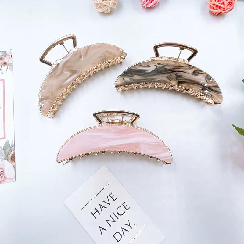 New Moon shape  Metal Hair Claws  Fashionable Marble Hair Clips Acrylic Claw Hair Clips For Women