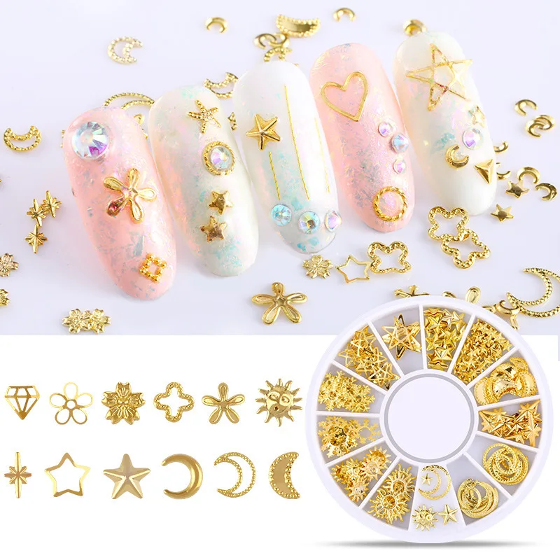 Wholesale Jewelry Star and Moon Rivets Japanese Hollow Alloy Nail Art Painting Salon Nail Kit Professional