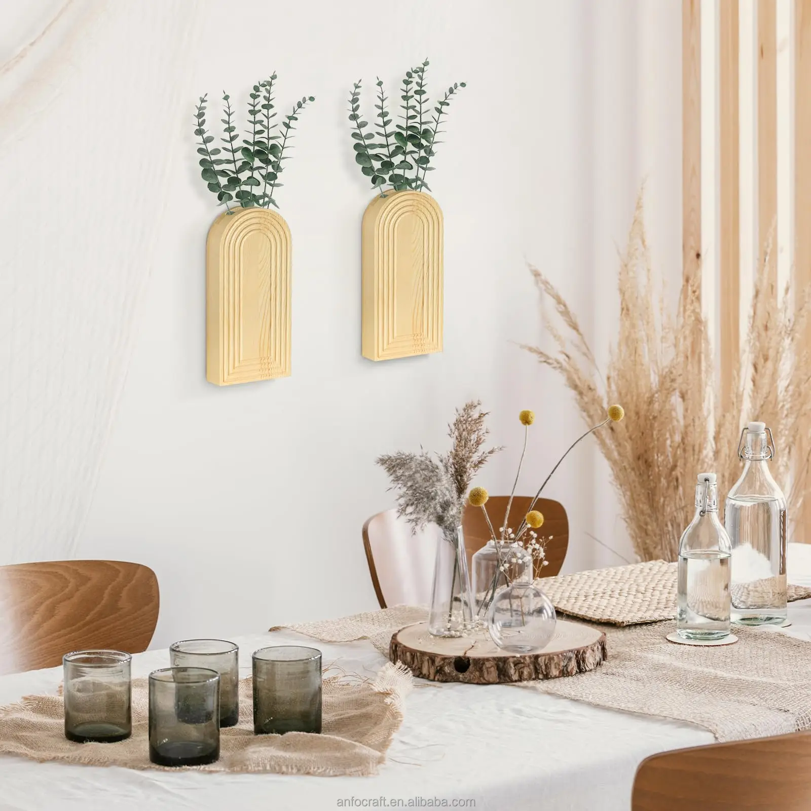 Wood Wall Planter Vase with Artificial Plants Indoor Plants Holder Pocket Farmhouse Wooden Vases Wall Flower Vase Hanging Plant