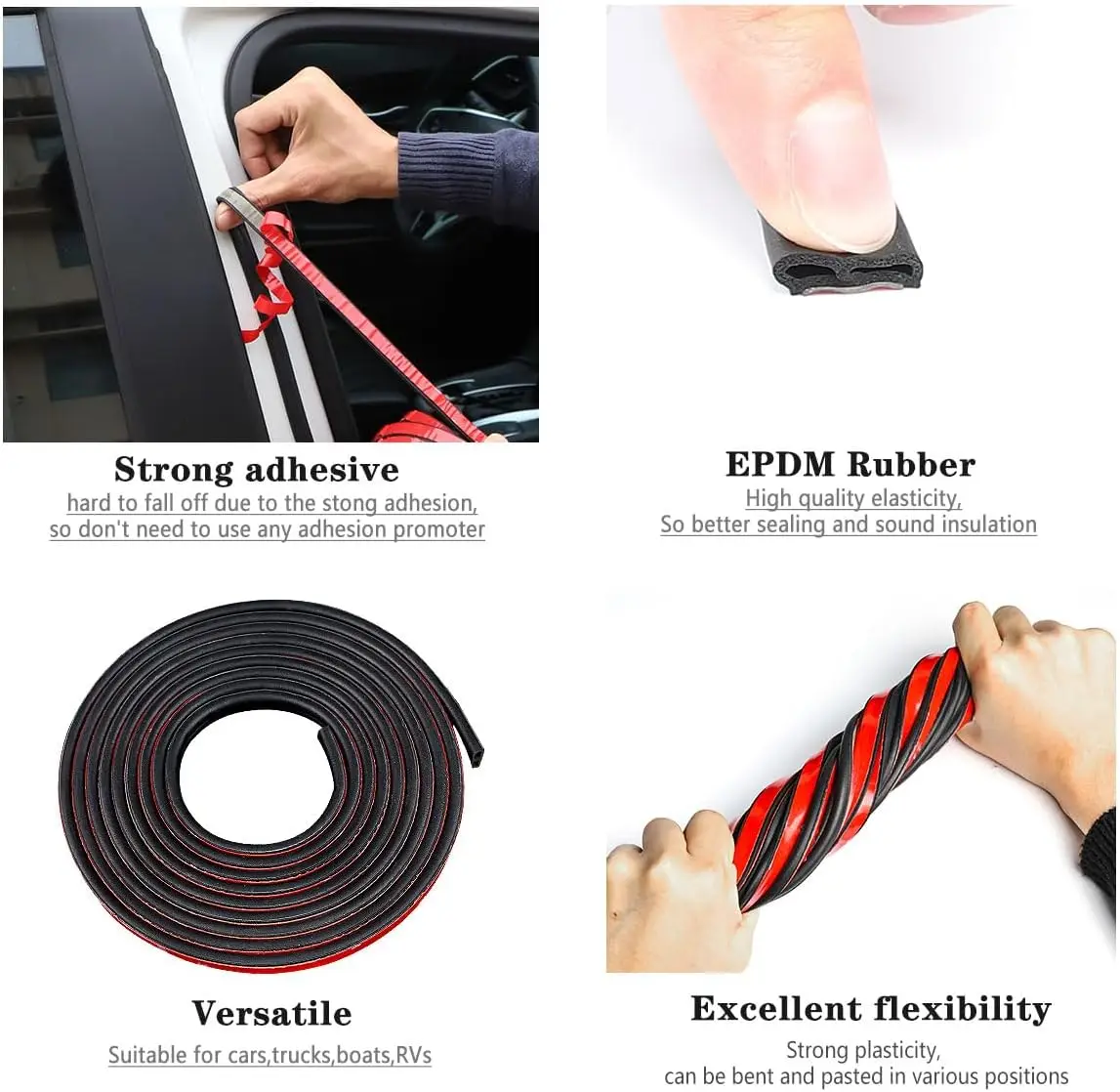 5M B-shaped Rubber Sealing Strip With Cushion Gum Adhesive Car Door Sound Insulation Seal trim Rubber Strip