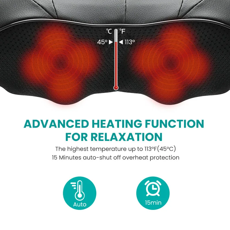 Electric Full Body Deep Tissue Kneading Pillow Massage Shiatsu Back Shoulder And Neck Massager With Heat