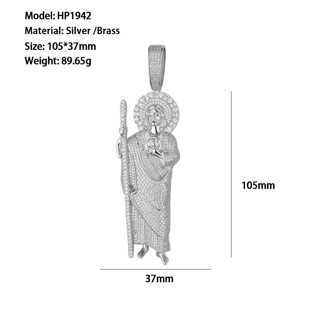 Fine Jewelry st.jude white San Jude 18k Gold Silver Plated Iced Out CZ Moissanite Religious Necklace san judas tadeo jewelry