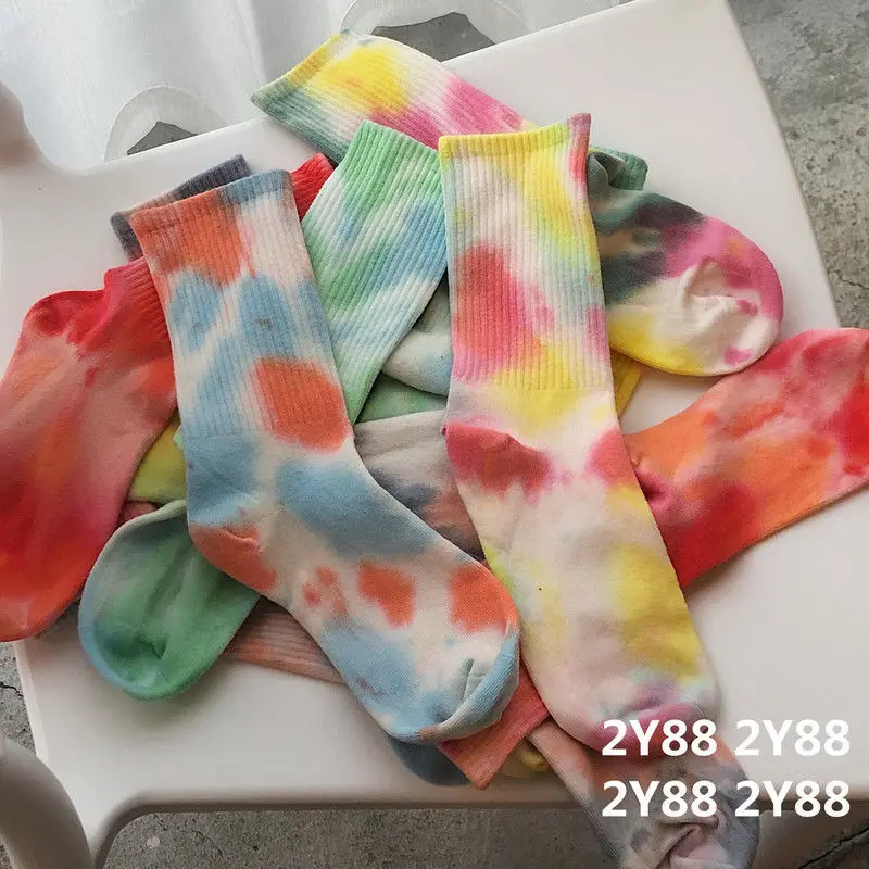 Hip Hop Skateboard Popular Vivid Color Tie Dye Sports Socks Skateboard Color Halo dyed Tube socks
