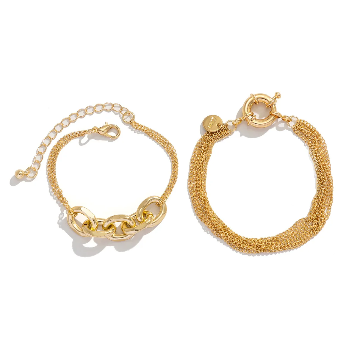 Multi-layered Gold Plated Chunky Thin Cuban Chain Bracelets Set Alloy Metal Chain Bracelets Kit