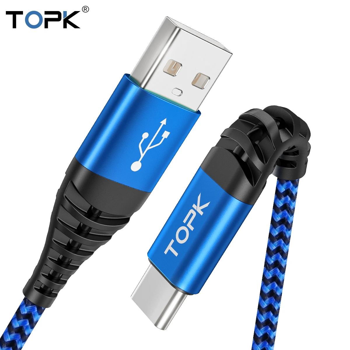 TOPK AN24 1M(3.3ft) 3A QC3.0 Nylon Braided USB Micro Data Type C Cable For Iphone Samsung Charger
